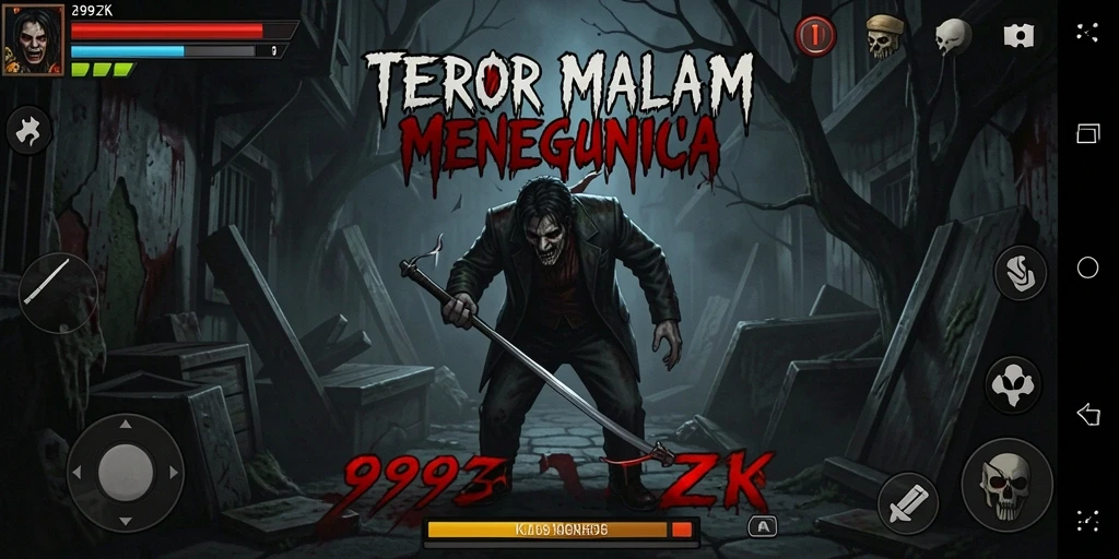 Screenshot utama 999ZK menampilkan suasana seram dalam gameplay yang menegangkan.