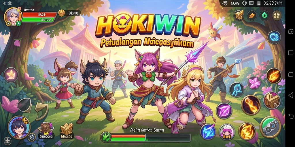 Screenshot HOKIWIN menampilkan aksi pertarungan seru dengan karakter Anime.